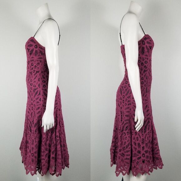 Betsey Johnson New York Faded Purple Y2K Midi Crochet Battenberg Lace Dress Sz 2 - Picture 2 of 14
